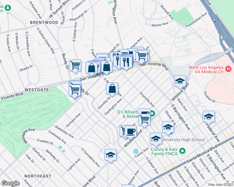 map of restaurants, bars, coffee shops, grocery stores, and more near in Los Angeles