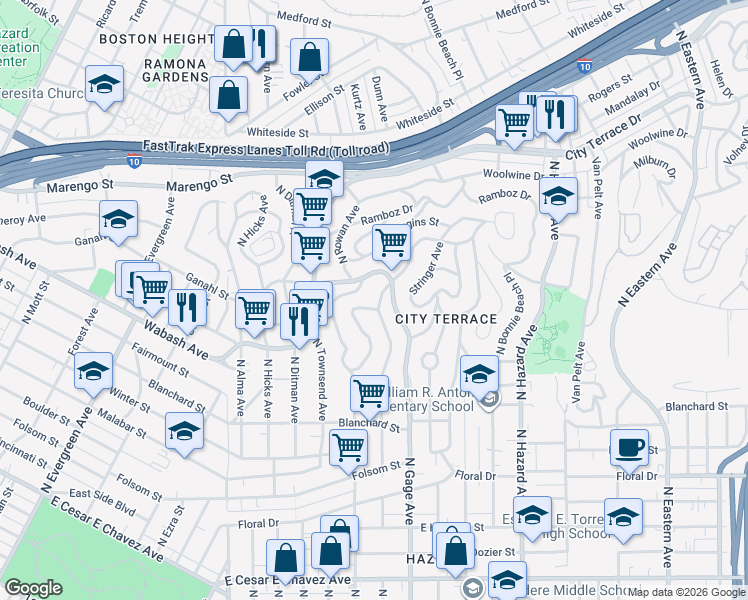 map of restaurants, bars, coffee shops, grocery stores, and more near 3621 Meisner Street in Los Angeles