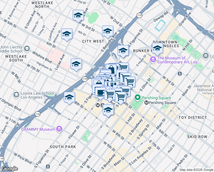 map of restaurants, bars, coffee shops, grocery stores, and more near in Los Angeles