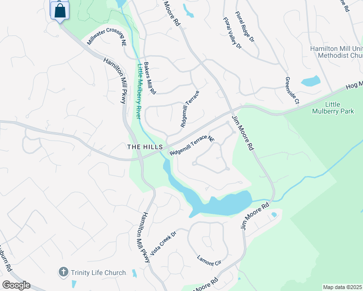 map of restaurants, bars, coffee shops, grocery stores, and more near 1535 Ridgemill Terrace in Dacula