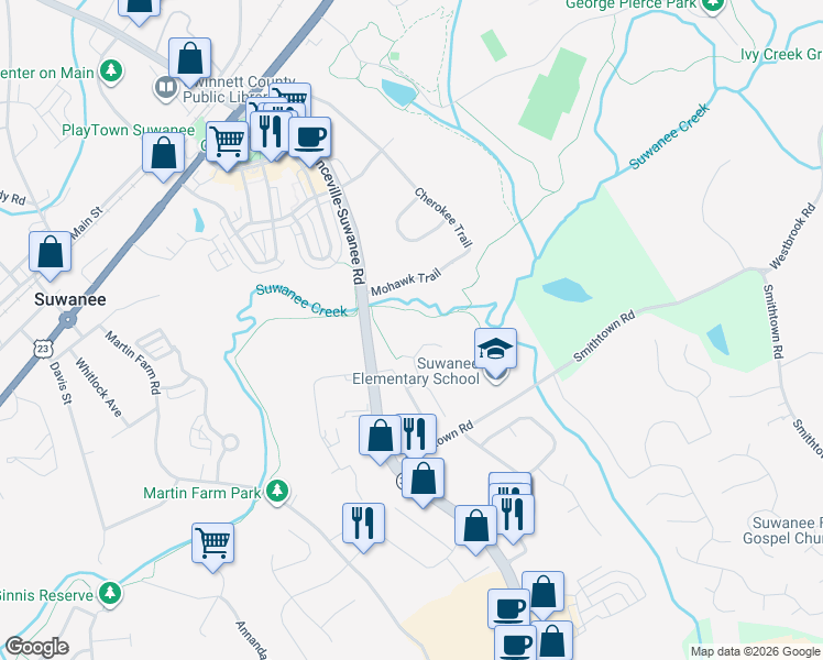 map of restaurants, bars, coffee shops, grocery stores, and more near 3760 John Herndon Court Northeast in Suwanee