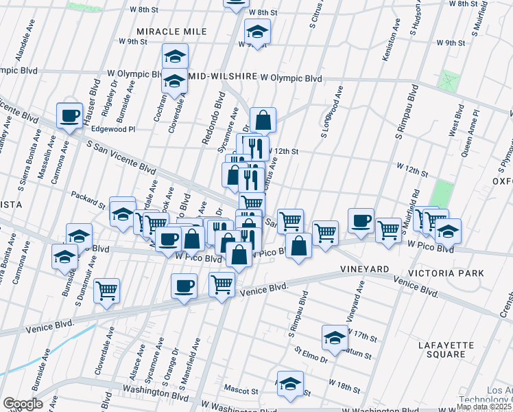 map of restaurants, bars, coffee shops, grocery stores, and more near in Los Angeles