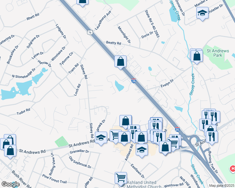 map of restaurants, bars, coffee shops, grocery stores, and more near 175 King George Way in Columbia
