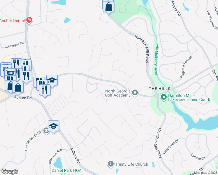 map of restaurants, bars, coffee shops, grocery stores, and more near 1960 Trinity Mill Drive in Dacula