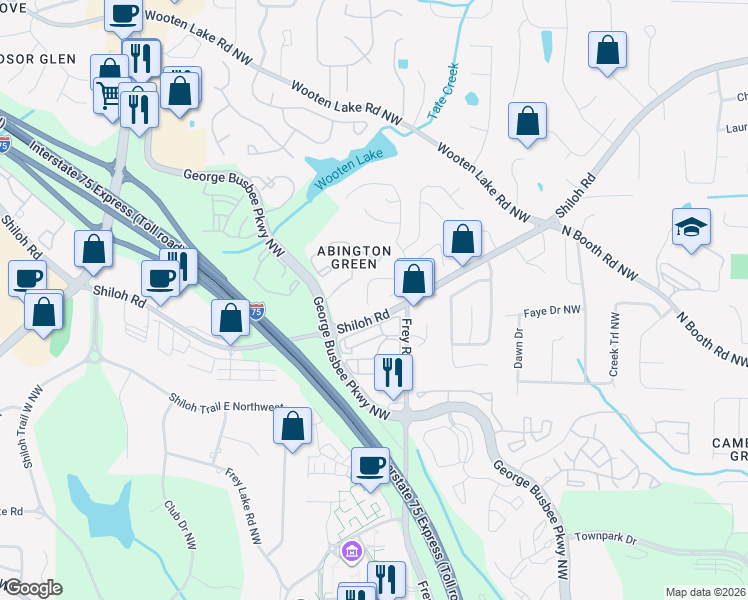 map of restaurants, bars, coffee shops, grocery stores, and more near 1023 Brentmoor Ln NW in Kennesaw
