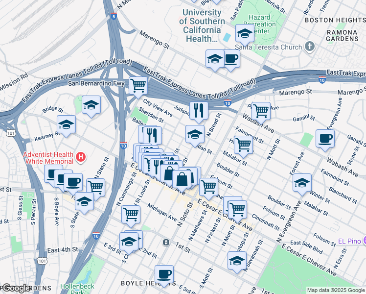 map of restaurants, bars, coffee shops, grocery stores, and more near 372 North Chicago Street in Los Angeles