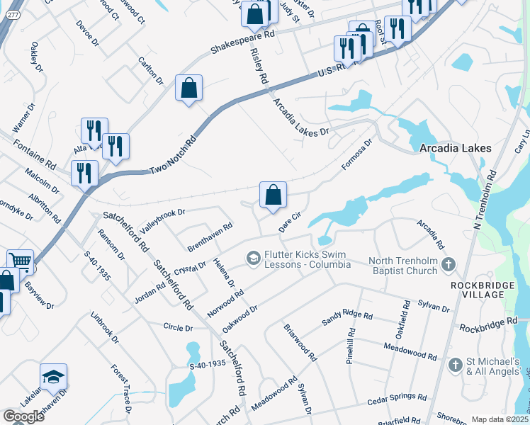 map of restaurants, bars, coffee shops, grocery stores, and more near 6600 Dallas Circle in Columbia