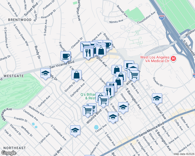 map of restaurants, bars, coffee shops, grocery stores, and more near in Los Angeles