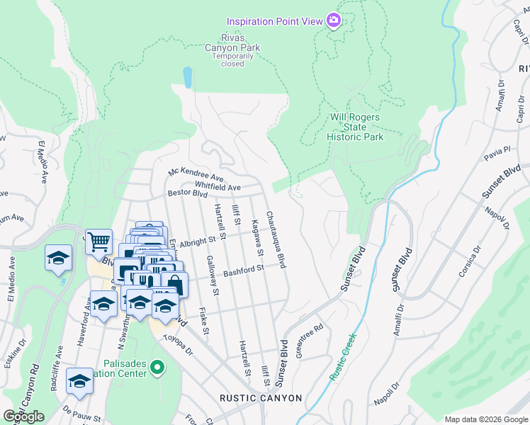 map of restaurants, bars, coffee shops, grocery stores, and more near 1125 Chautauqua Boulevard in Los Angeles