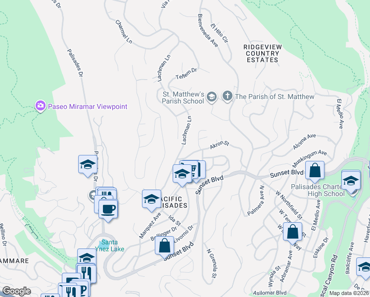 map of restaurants, bars, coffee shops, grocery stores, and more near 840 Lachman Lane in Los Angeles