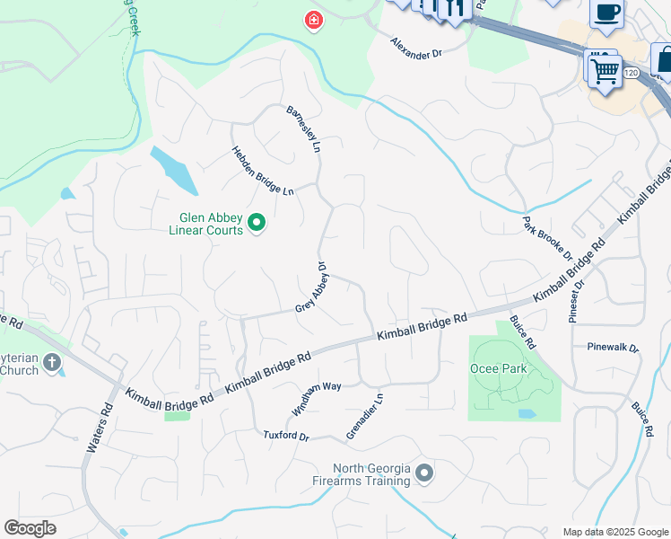 map of restaurants, bars, coffee shops, grocery stores, and more near 10990 Bracebridge Road in Alpharetta