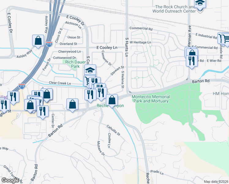 map of restaurants, bars, coffee shops, grocery stores, and more near in Colton