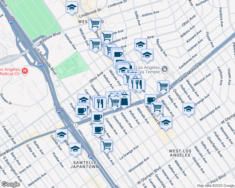 map of restaurants, bars, coffee shops, grocery stores, and more near in Los Angeles