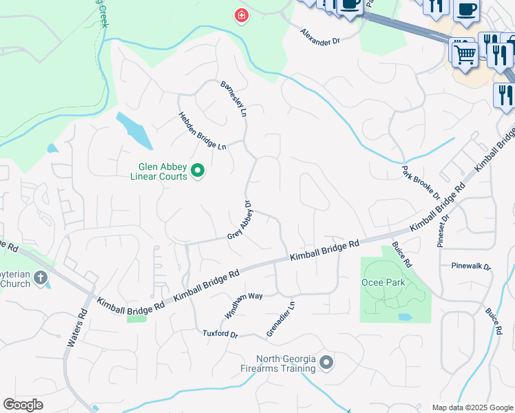 map of restaurants, bars, coffee shops, grocery stores, and more near 10990 Bracebridge Road in Alpharetta