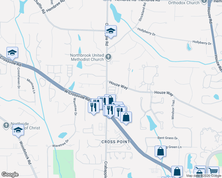map of restaurants, bars, coffee shops, grocery stores, and more near 8510 Parker Place in Roswell