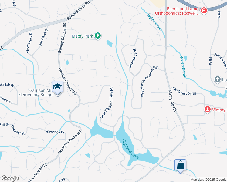 map of restaurants, bars, coffee shops, grocery stores, and more near 4246 Loch Highland Parkway Northeast in Roswell