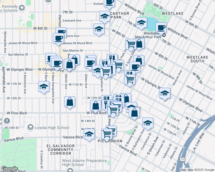 map of restaurants, bars, coffee shops, grocery stores, and more near in Los Angeles