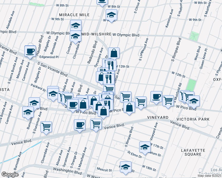 map of restaurants, bars, coffee shops, grocery stores, and more near in Los Angeles