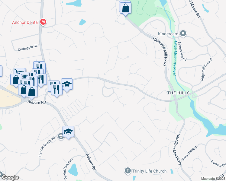 map of restaurants, bars, coffee shops, grocery stores, and more near 3171 Trinity Grove Drive in Dacula