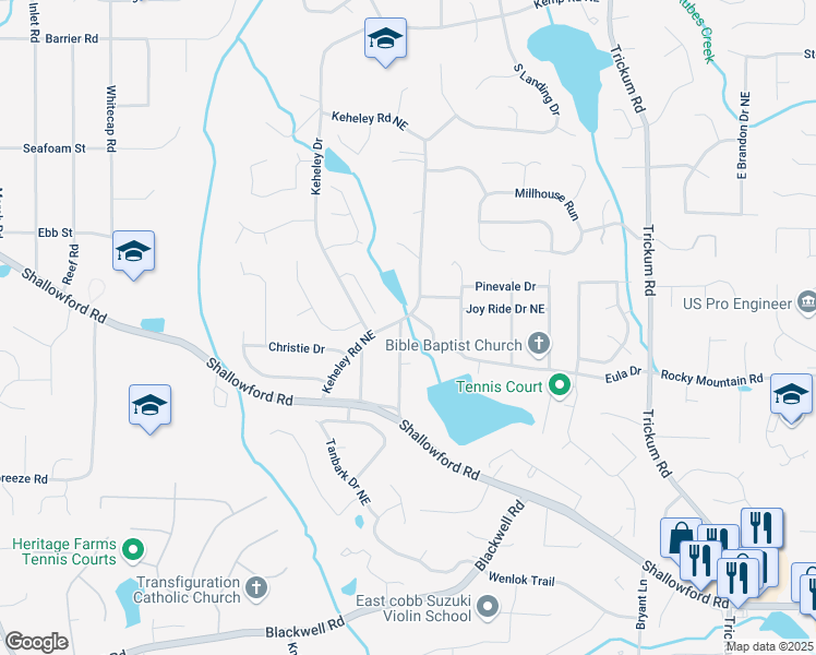 map of restaurants, bars, coffee shops, grocery stores, and more near 4104 Middle Drive in Marietta
