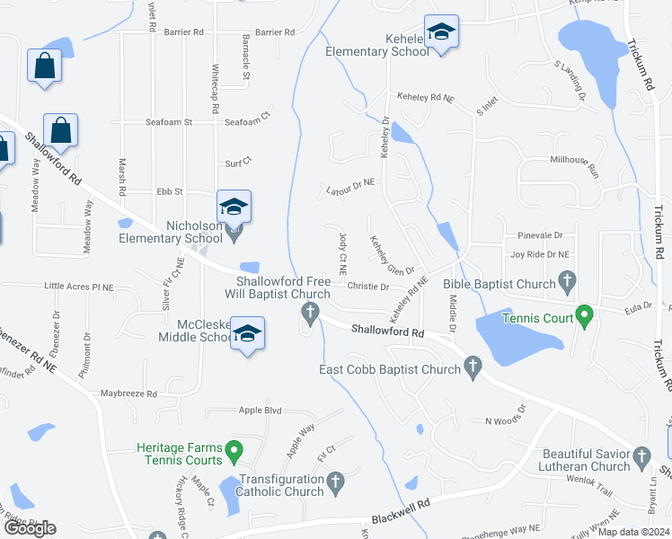 map of restaurants, bars, coffee shops, grocery stores, and more near 4157 Jody Court Northeast in Marietta