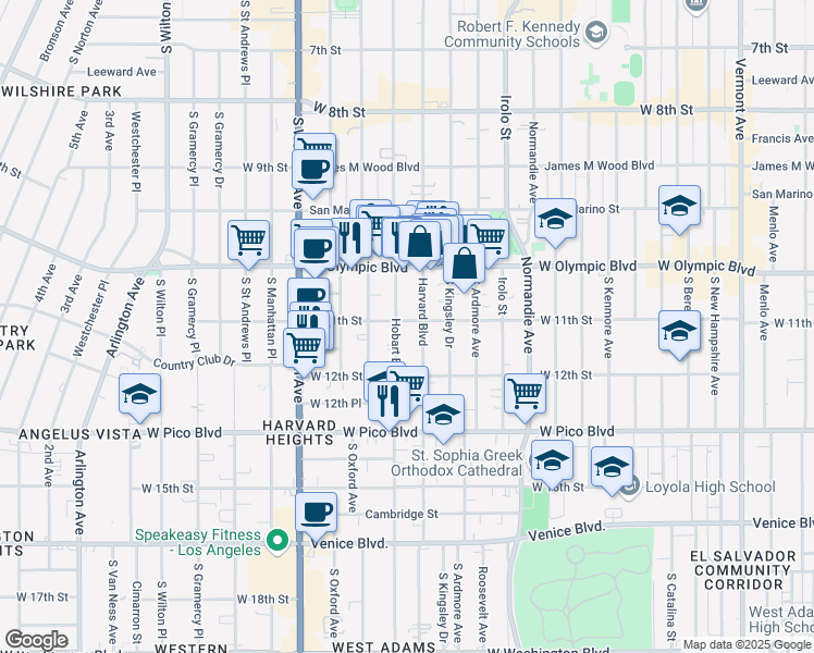 map of restaurants, bars, coffee shops, grocery stores, and more near 3050 West 11th Street in Los Angeles