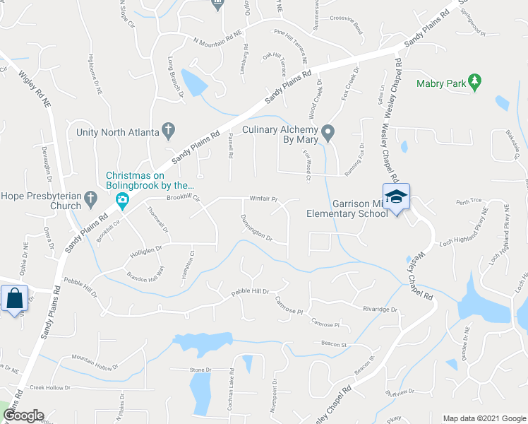 map of restaurants, bars, coffee shops, grocery stores, and more near 3861 Hanover Court in Marietta