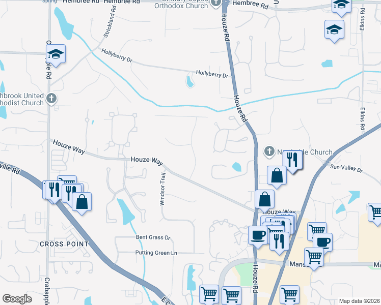 map of restaurants, bars, coffee shops, grocery stores, and more near 1120 Falstaff Drive in Roswell