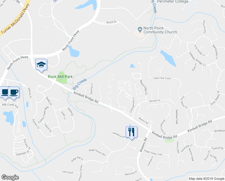 map of restaurants, bars, coffee shops, grocery stores, and more near 11147 Blackbird Lane in Alpharetta