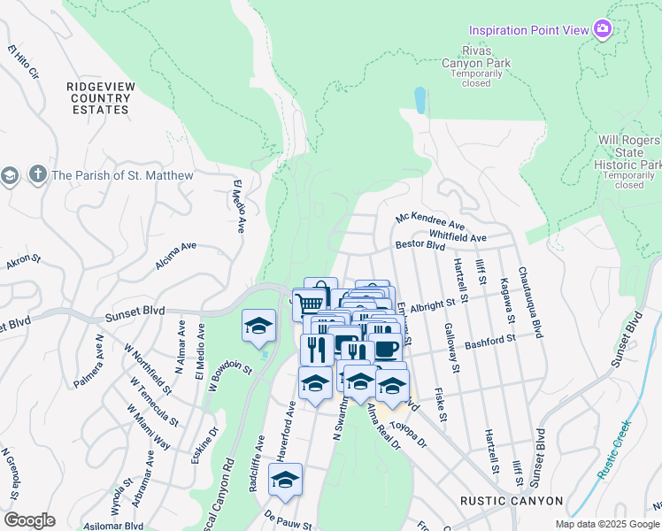 map of restaurants, bars, coffee shops, grocery stores, and more near 15469 Albright Street in Los Angeles