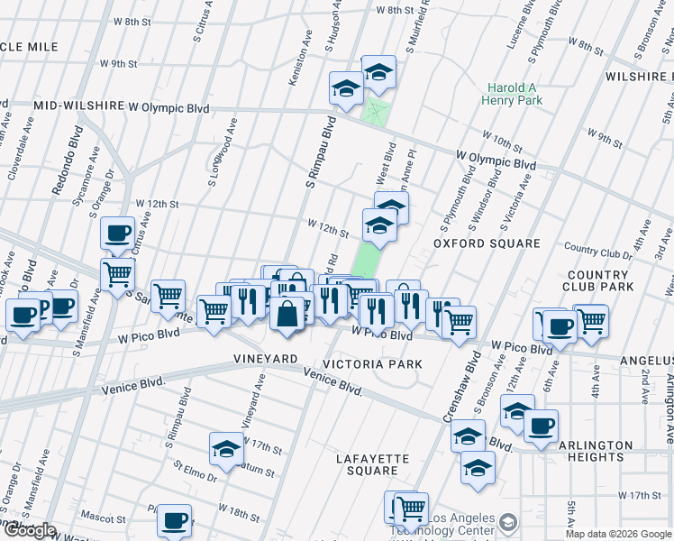 map of restaurants, bars, coffee shops, grocery stores, and more near 1259 West Boulevard in Los Angeles