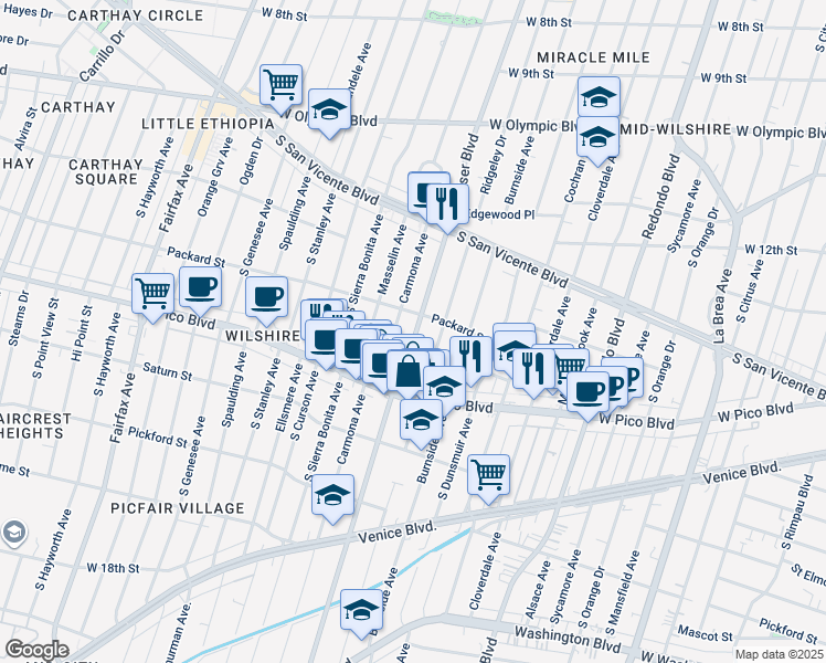 map of restaurants, bars, coffee shops, grocery stores, and more near 1340 Hauser Boulevard in Los Angeles
