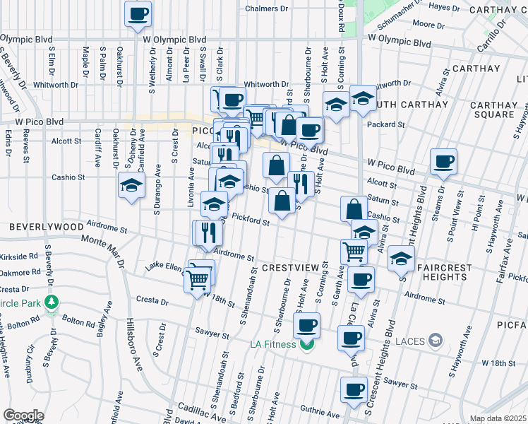 map of restaurants, bars, coffee shops, grocery stores, and more near in Los Angeles