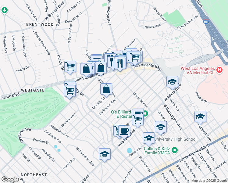 map of restaurants, bars, coffee shops, grocery stores, and more near 11920 Dorothy Street in Los Angeles