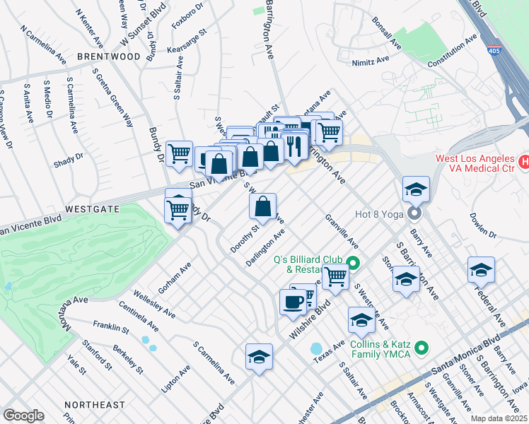 map of restaurants, bars, coffee shops, grocery stores, and more near 11920 Dorothy Street in Los Angeles