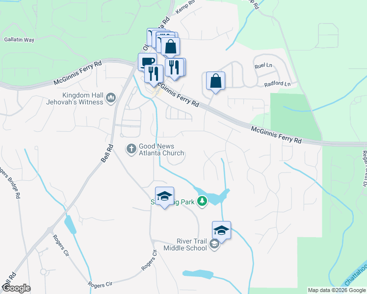 map of restaurants, bars, coffee shops, grocery stores, and more near 7852 Amawalk Circle in Duluth