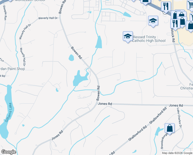 map of restaurants, bars, coffee shops, grocery stores, and more near 11080 Bowen Road in Roswell