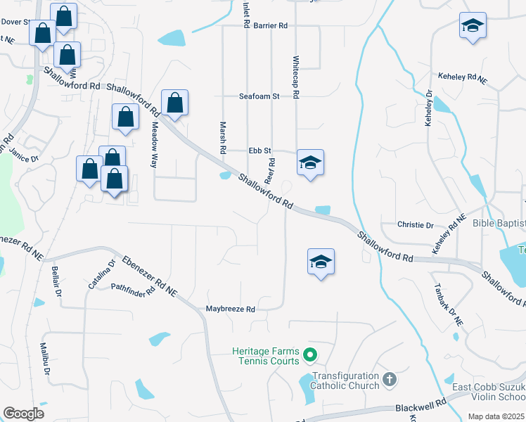map of restaurants, bars, coffee shops, grocery stores, and more near 4067 Silver Fir Court Northeast in Marietta