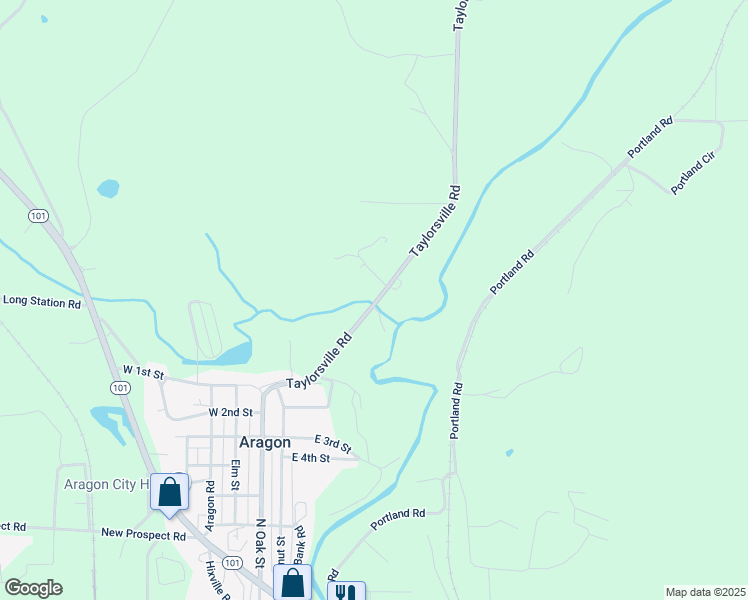 map of restaurants, bars, coffee shops, grocery stores, and more near 389 Taylorsville Road in Aragon