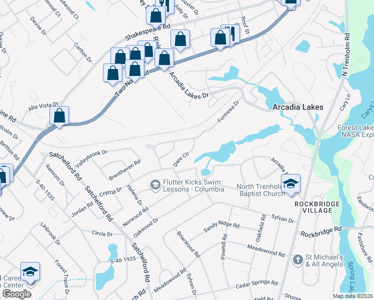 map of restaurants, bars, coffee shops, grocery stores, and more near 6624 Dare Circle in Columbia