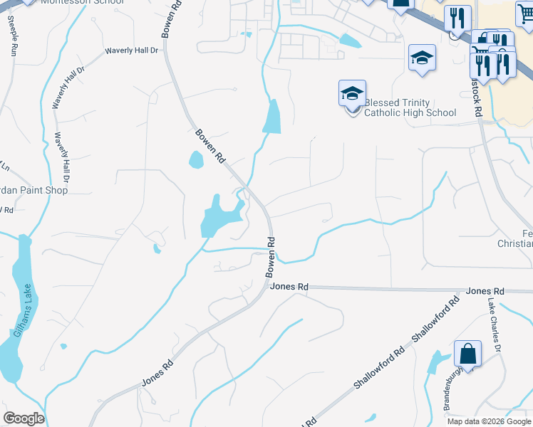 map of restaurants, bars, coffee shops, grocery stores, and more near 11080 Bowen Road in Roswell
