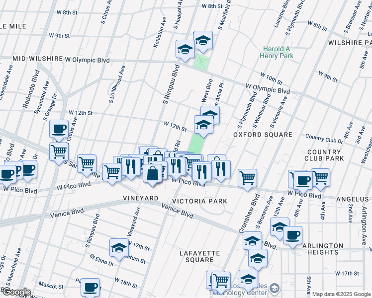 map of restaurants, bars, coffee shops, grocery stores, and more near 1259 West Boulevard in Los Angeles