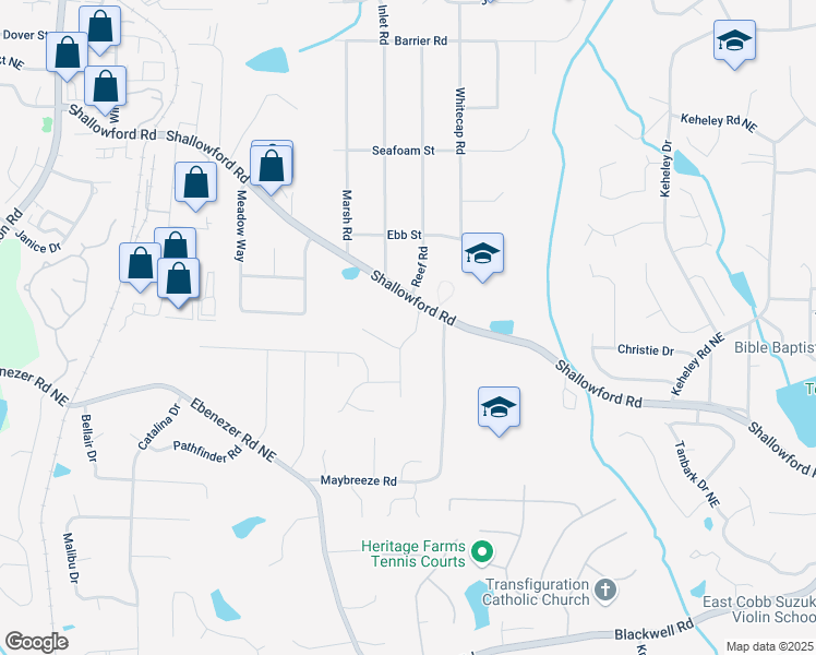 map of restaurants, bars, coffee shops, grocery stores, and more near 4067 Silver Fir Court Northeast in Marietta