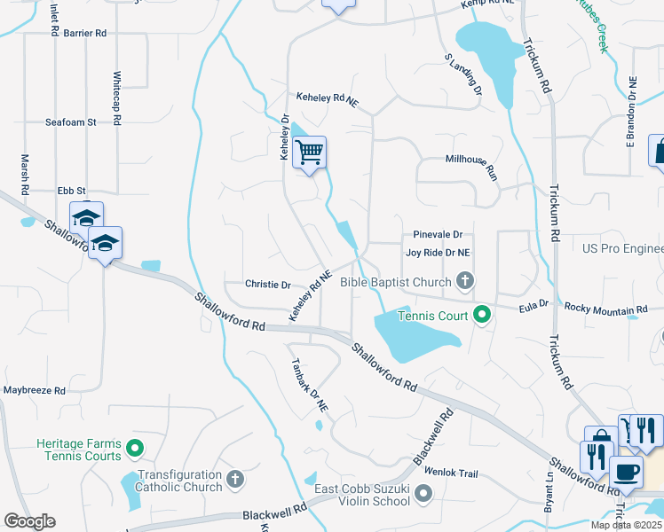 map of restaurants, bars, coffee shops, grocery stores, and more near 1859 Mirraview Drive in Marietta