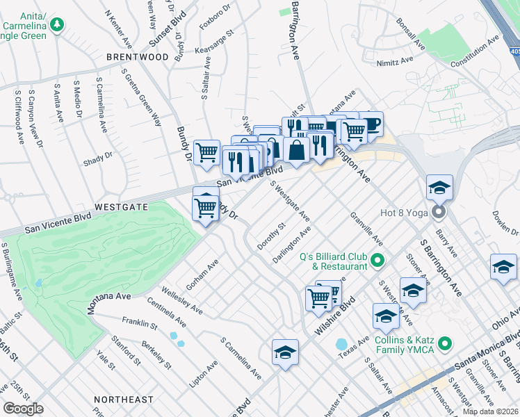 map of restaurants, bars, coffee shops, grocery stores, and more near 11939 Gorham Avenue in Los Angeles