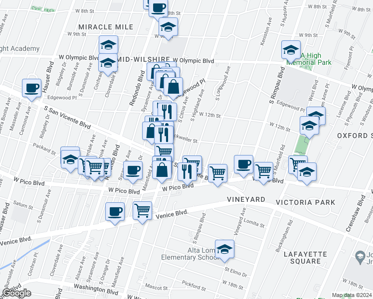 map of restaurants, bars, coffee shops, grocery stores, and more near 4900 Dockweiler Street in Los Angeles
