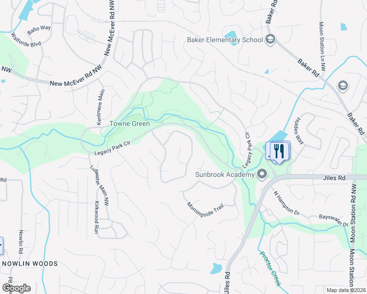 map of restaurants, bars, coffee shops, grocery stores, and more near 3904 Butterstream Way in Kennesaw