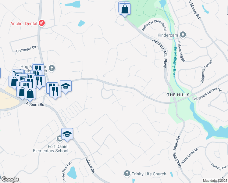 map of restaurants, bars, coffee shops, grocery stores, and more near 3207 Trinity Grove Drive in Dacula