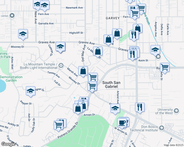 map of restaurants, bars, coffee shops, grocery stores, and more near 1728 Del Mar Avenue in Rosemead