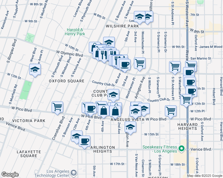 map of restaurants, bars, coffee shops, grocery stores, and more near 1068 5th Avenue in Los Angeles